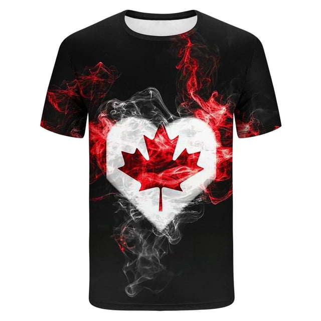 T-shirts pour Hommes Canada Drapeau Canadien Manches Courtes T-Shirt Feuille d'Érable Hauts Col Rond Chemise Hawaïenne