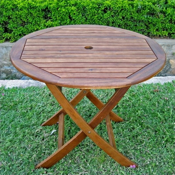 Pemberly Row 38" Folding Patio Table in Stain