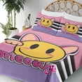 thumbnail image 3 of Ambesonne Emoji Fitted & Top Sheet Set with Sham, Meow Funny Kitten Character, Pink Lavender and Mustard, 3 of 5