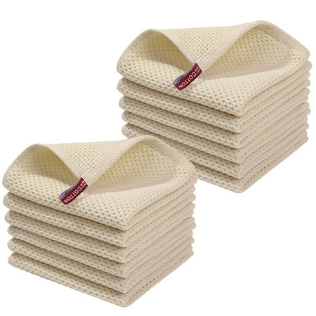 

12PACK Cotton Dish Cloths Hotel Waffle Weave Super Soft and Absorbent Dish Towels Quick Drying Dish Rags 12 x 12 Inches for Restaurant Home Kitchen - Beige