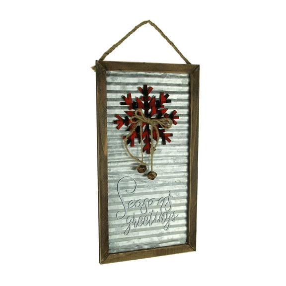 Direct International Wood Framed Rustic Metal Seasons Greetings Wall Hanging