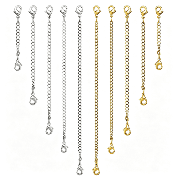 DESIGNICE Necklace Extender 10Pcs Chain Extenders for Necklaces Bracelet, 14K Gold and Silver Plated Stainless Steel Extension Chain for Women Jewelry Making Necklace Extender