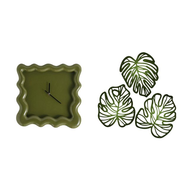 Reloj de pared silencioso con diseño de hojas de palmera cuadradas, adorno colgante creativo y preciso para baño, , estudio,