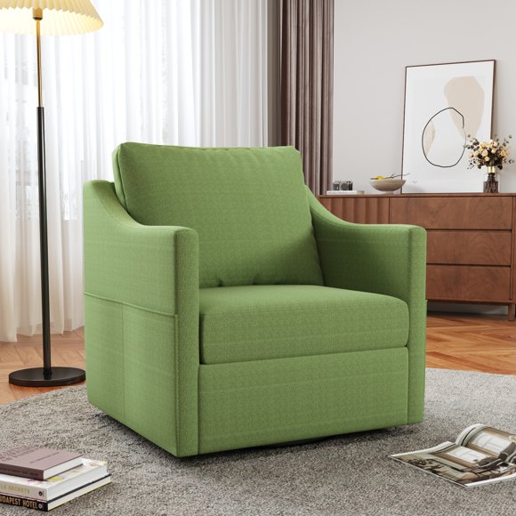 YODOLLA Swivel Glider Rocking Armchair, Nursery Fabric Accent Chair,360° Rotating Metal Base, Green