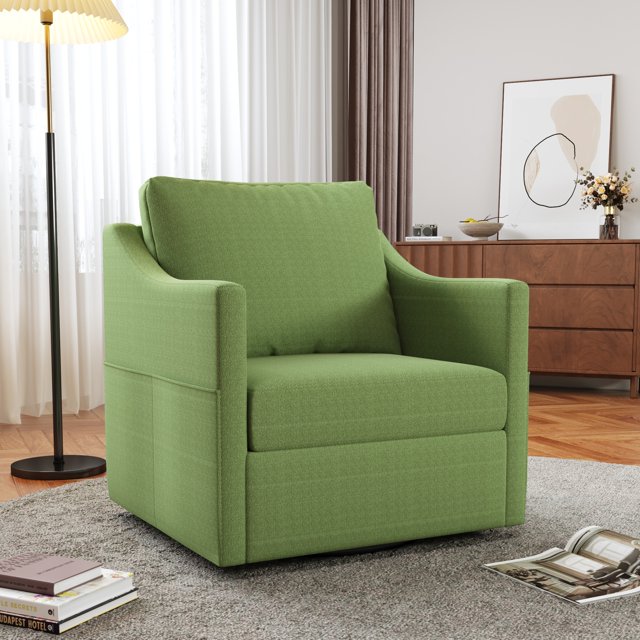 YODOLLA Swivel Glider Rocking Armchair, Nursery Fabric Accent Chair,360° Rotating Metal Base, Green