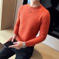 thumbnail image 5 of Suéter de punto para hombre, jersey de cuello redondo engrosado, tejido jacquard, suéter de alta textura, top de punto elástico delgado, 5 of 5