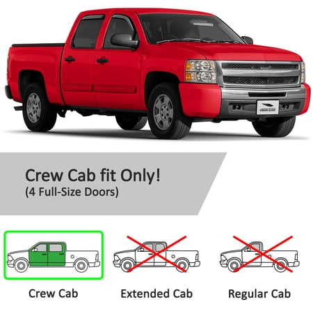 Voron Glass In-Channel Extra Durable Rain Guards for Trucks Chevrolet (Chevy) Silverado/GMC Sierra 2007-2013 Crew Cab, Window Deflectors, Vent Window Visors, 4 Pieces - 220002