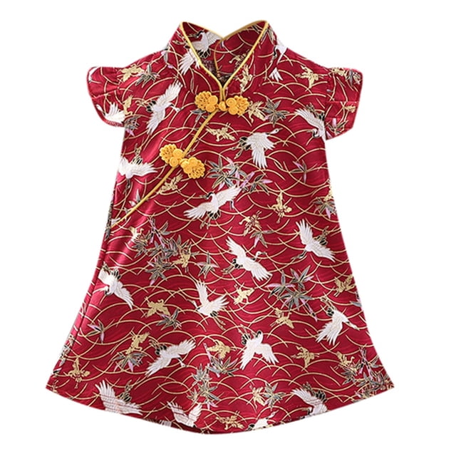 Robes pour Filles - Catégorie de Produit Robes pour Filles - Titre du Produit Bébé Filles Qipao Cheongsam Robe de Fête Sans Manches à Fleurs pour Tout-Petits Style Court