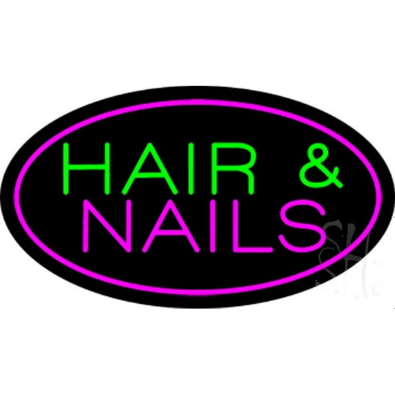 Oval Hair and Nails Animated LED Neon Sign 13 x 24 - inches, Black Square Cut Acrylic Backing, with Dimmer - Bright and Premium built indoor LED Neon Sign for Defence Force.