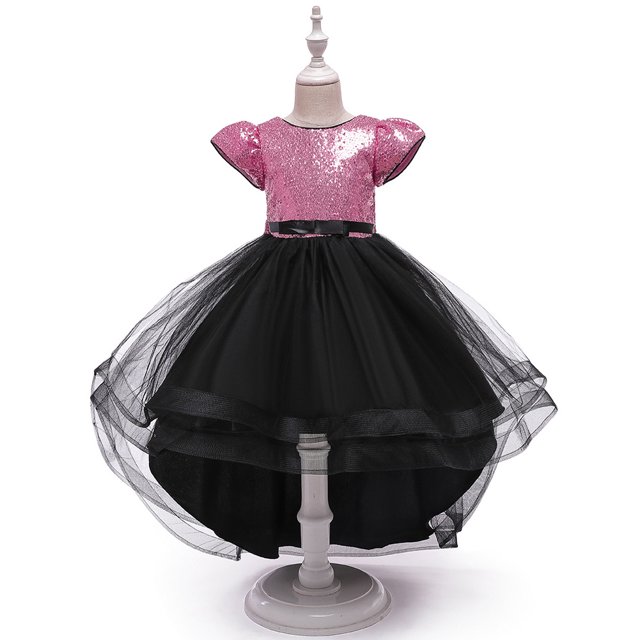 Vestido de niña Vestido de princesa Vestido de pasarela con cola Vestido de malla peluda con lentejuelas para niña de tamaño mediano