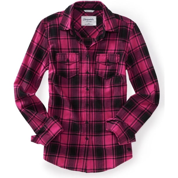 Camisa con Botones Aeropostale Franela a Cuadros Brillantes Rosa Pequeña