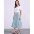 thumbnail image 2 of DARING DIVA Women's High Waisted A-Line Frayed Midi Skirt with Pockets L Light Blue, 2 of 5