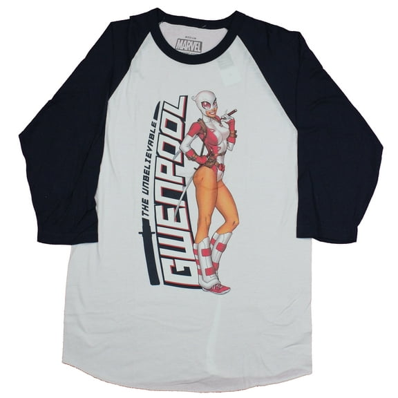 Gwenpool (Marvel) Mens Raglan T-Shirt - Posed Unbelievable Next To Name (2X-Large)