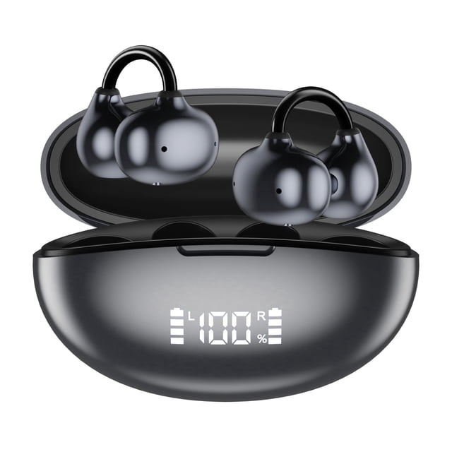 Cshidworld Audífonos con Clip Bluetooth 6.0, Audífonos Inalámbricos de Espalda Abierta, Pantalla LED de 50 H de Reproducción, C-Bridge Ligero, ENC y Bajos Potentes, Audífonos Deportivos de Running Im