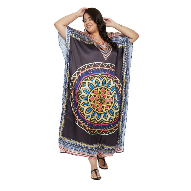 Robes Caftans en Satin de Polyester pour Femmes Grande Taille Longues Maxi Kimono Caftans pour Dames