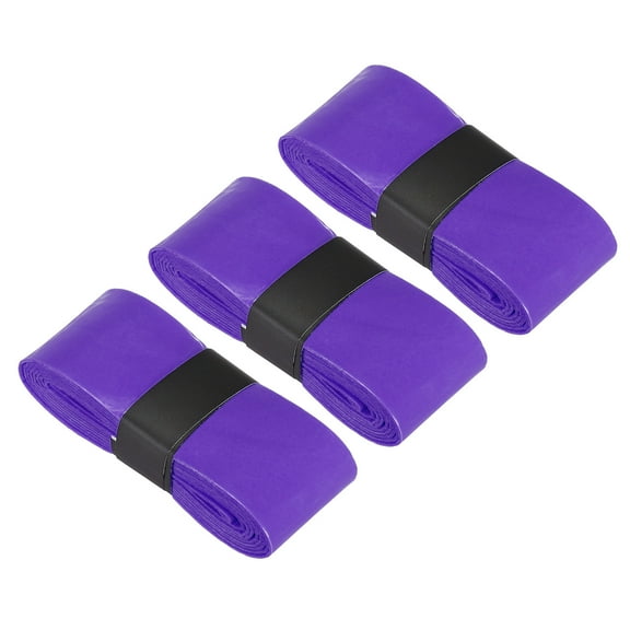 Tennis Racket Grip Tape, PU Racquet Overgrip with Damping Ridges Anti-Slip Absorbent Perforated Handle Grip Flat Adhesive for Badminton Pickleball, Purple 3 Pack