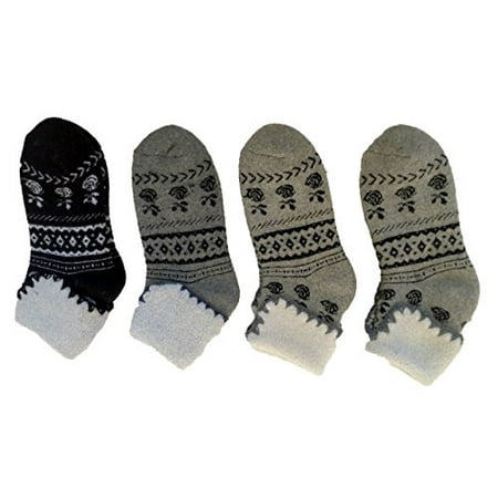 - LLS 4 Pairs Women's Premium Angora Lambs Wool Socks Diamond(1 Black, 3 Gray)
