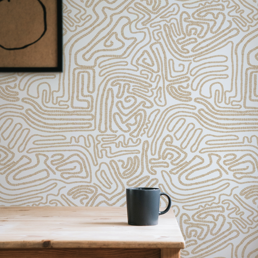 Tempaper Sketch Taupe Peel and Stick Wallpaper, 20.5" x 16.5'