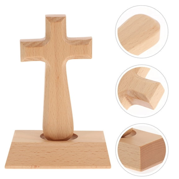 KALLORY 1Pcs Wall Decoration Crosses Khaki Solid Wood Ornament for Friends Who Love Cross Ornaments