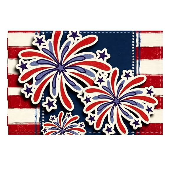 250 Anniversary USA Rustic/Lodge Red White Blue Patriotic Fireworks Placemat for 4th of July Party Farmhouse Table Decor