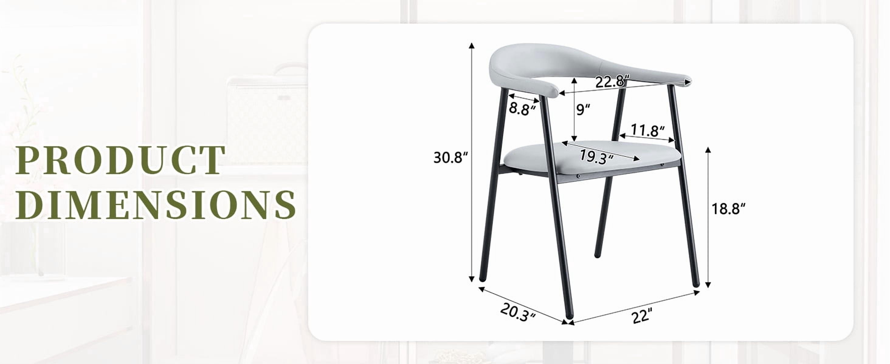 Leumius Dining Chairs Set of 4,PU Leather Dining Room Chairs with Cushion Seat and Metal Legs,Modern Minimalist Style Kitchen Chairs for Kitchen Living Room,Easy Assembly,Light Gray PU