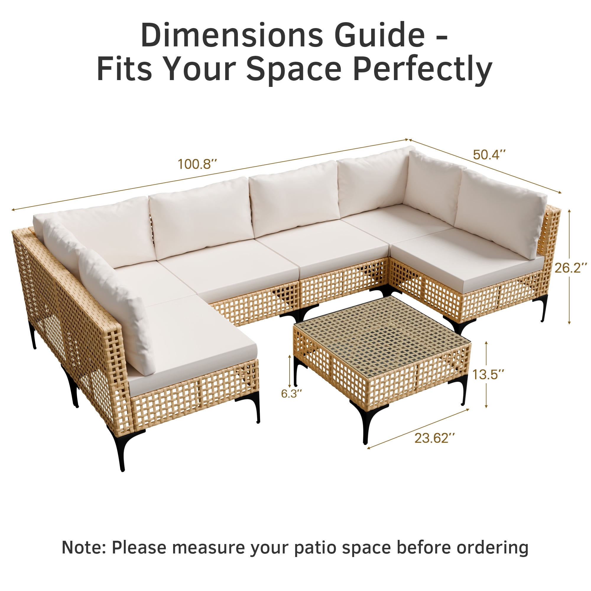 Homall 7 Pieces Patio Furniture Conversation Set Outdoor Wicker Premium PE Rattan Sofa with Tempered Glass Coffee Table All-Weather for Garden Poolside Porch,Beige