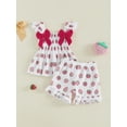 thumbnail image 2 of Ensemble 2 Pcs pour Petites Filles, Haut à Manches Volantées à Imprimé Fraises Sucrées et Short, 2 of 7