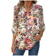 thumbnail image 2 of Craaazy Oversized Tshirts For Women Casual Printed V Neck Long Sleeve Shirt Floral Printed Top With Buttons Gifts, 2 of 8