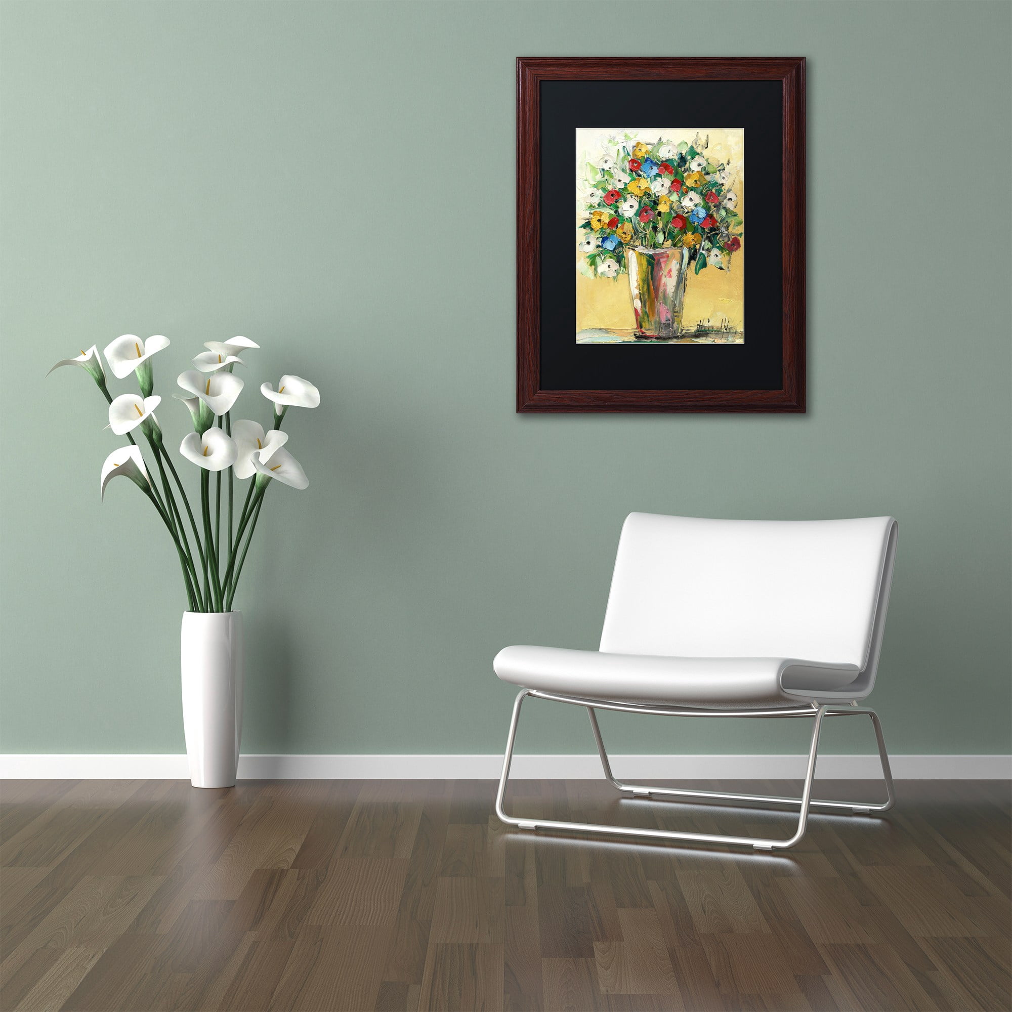Trademark Fine Art "Spring Flowers in a Vase 9" Canvas Art by Hai Odelia, Black Matte, Wood Frame