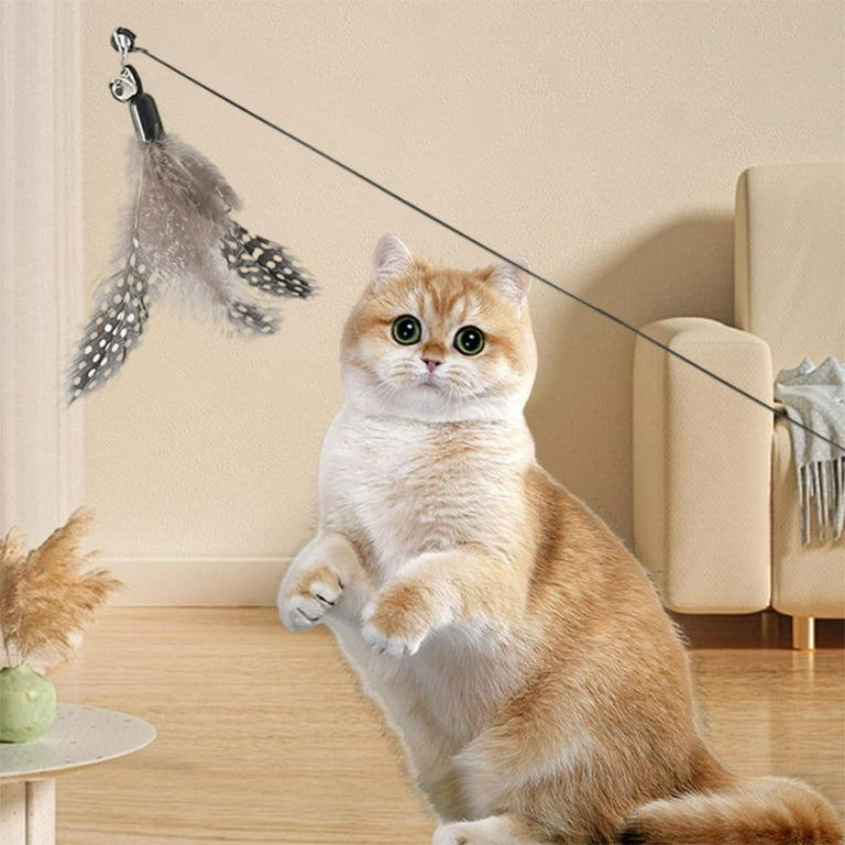 COM1950s Cat Teaser Wand,Interactive Feather Toy with Bells and