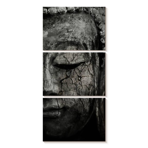 Elephant Stock Buddha Meditating Face Wall Art - Vertical Multi Panel Canvas - Living Room Wall Decor - Religion And Spirituality Multi Panel - Black And Gray Decor - 12" x 27"