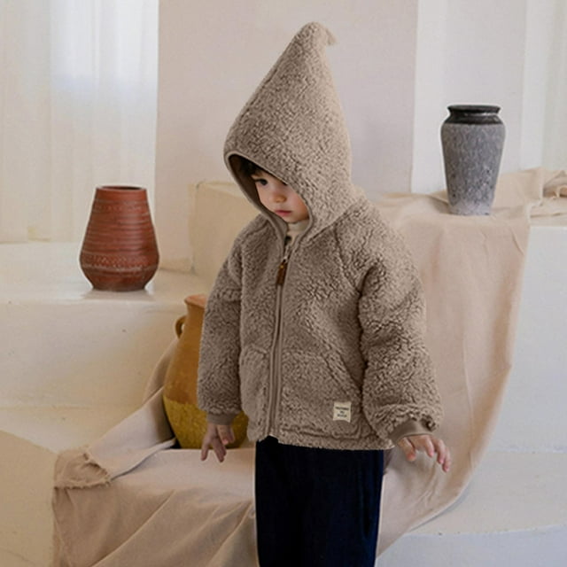 Chaquetas y abrigos casuales con capucha de manga larga, abrigo de pelusa de moda, top de manga larga con cremallera de color sólido para niños, chaqueta casual cálida unisex, blusa de poliéster para