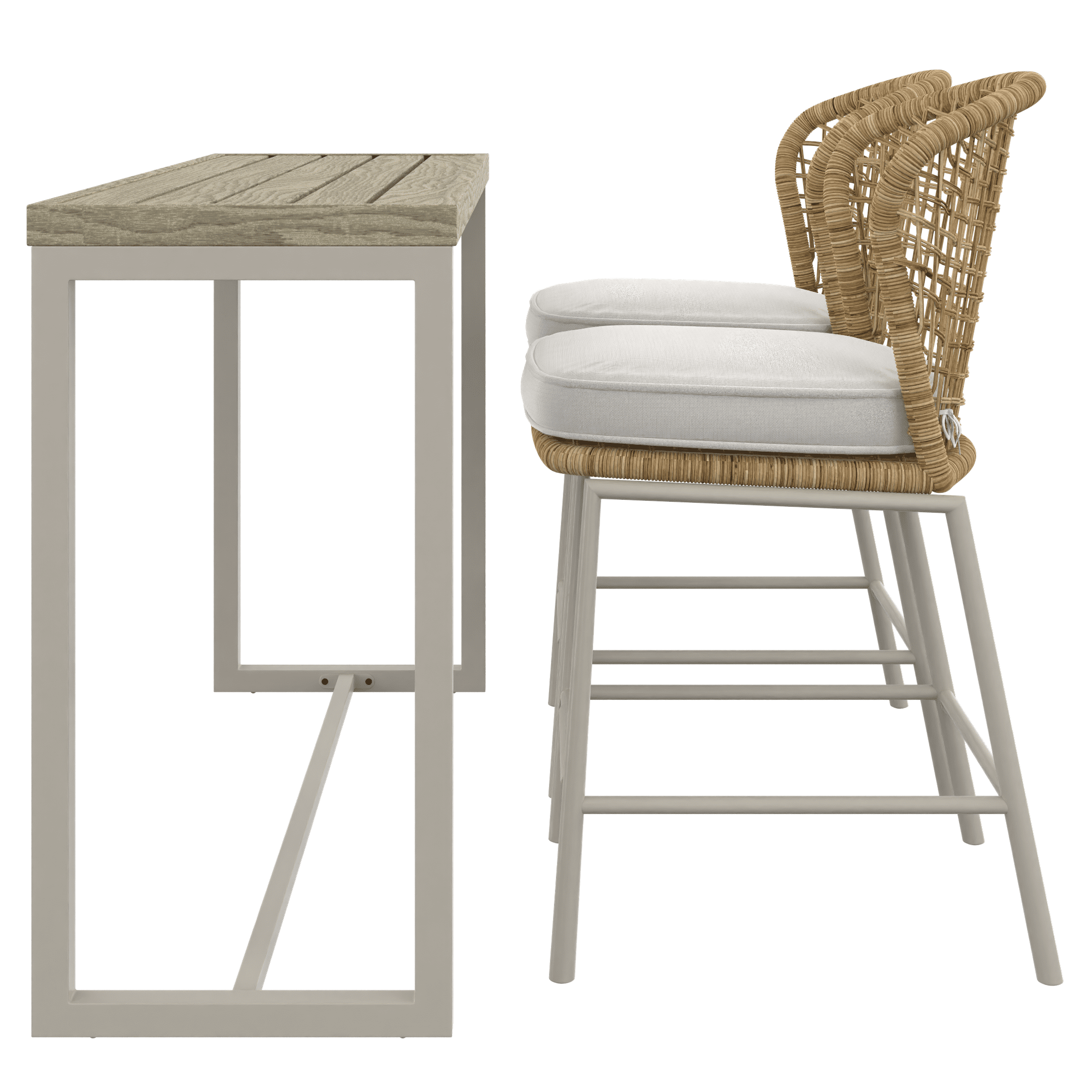 HOMETRENDS Lasso 3-Piece Steel Outdoor Bar Height Dining Set with Cushions, Beige