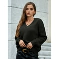 thumbnail image 2 of Female Long Sleeve V Neck Pullover Sweater Oversized Chunky Knitted Loose Jumper Sweaters Black XL, 2 of 6