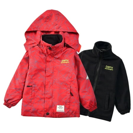 

URMAGIC 3-13Y Child Boys Fleece Jacket Windbreaker 2-in-1 Fashion Outdoor Jakcet