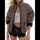 thumbnail image 1 of Chaqueta Acolchada Corta con Estampado Floral Vintage para Mujer, Chaqueta Corta Abierta Al Frente, Ropa de Abrigo Naranja y Negro L, 1 of 5