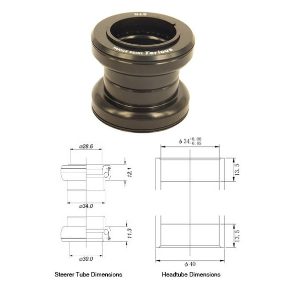 Tange-Seiki: Terious STR A/Headset in Black. 1 1/8"-BLACK -1 1/8" 1 1/8"