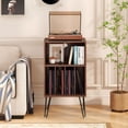 thumbnail image 4 of Topbuy Home Record Player Stand w/ Storage 3-Tier Vinyl Record Storage Cabinet Turntable Stand w/ Charging Station Open Shelf & 4 Dividers Walnut, 4 of 10