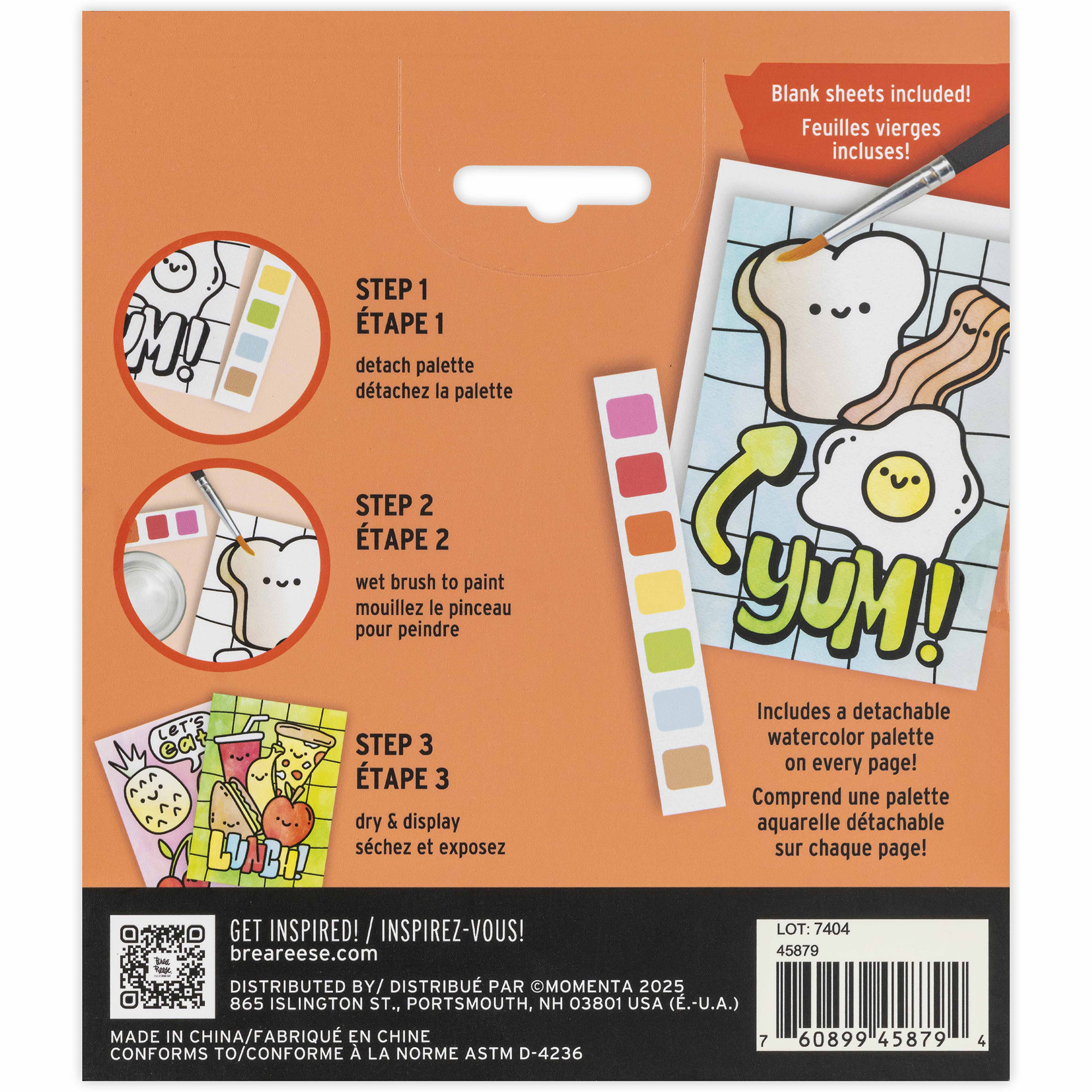 Vivid by Brea Reese: Watercolor Pad Kit - Kawaii Food - 8 Playful Food & Dessert Designs, 4 Blank Sheets, 12 Detachable Paint Palettes, Brush, DIY Art