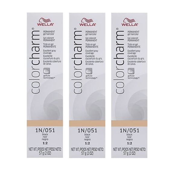 WELLA COLOR CHARM Black Permanent Gel Hair Color 2 oz HC-G051/1N (3 Pack)