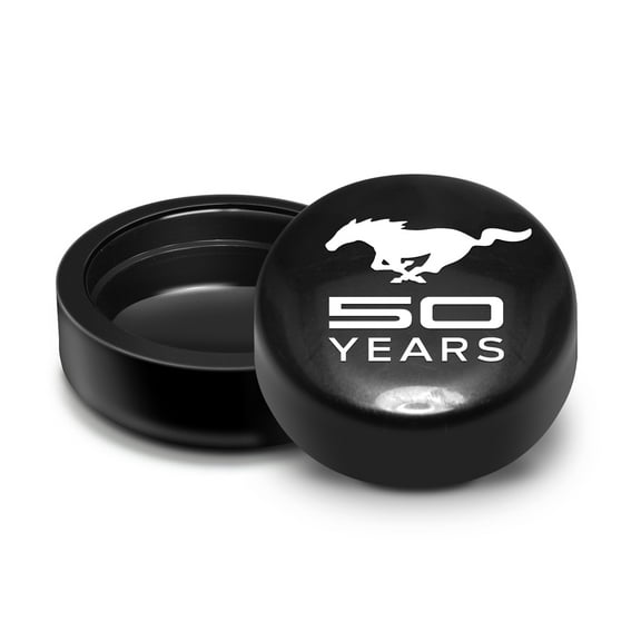 Ford Mustang 50 Years on Black ABS Plastic License Plate Frame Screw Covers