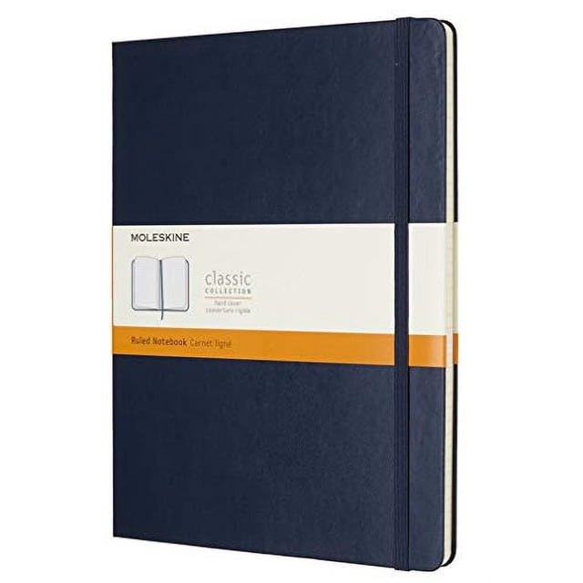 Cuaderno clásico de Moleskine, tapa dura, XL (7.5" x 9.5") rayado, azul zafiro, 192 páginas Moleskine NA