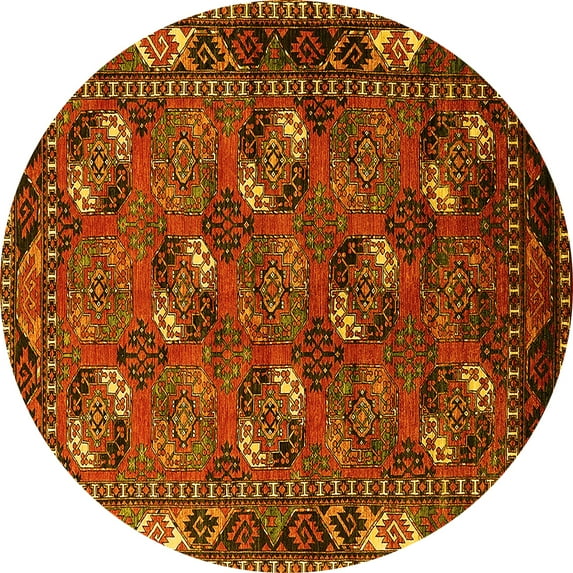 Ahgly Company Indoor Round Oriental Yellow Industrial Area Rugs, 8' Round