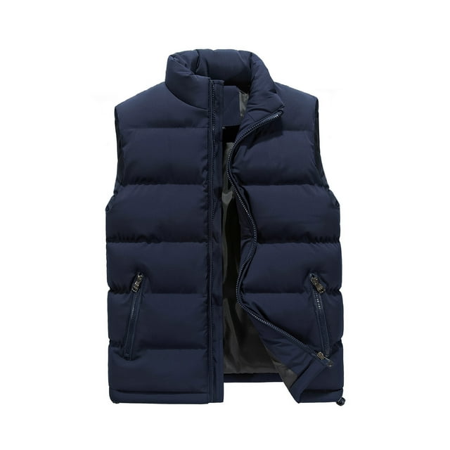 Tenmix Gilet Homme à Fermeture Éclair Complète Coupe Régulière Manteaux Chauds d'Hiver Veste Sans Manches Bleu TP