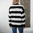 thumbnail image 3 of Women's Striped Color Block Sweater Cable Knit Crewneck Long Sleeve Pullover (Black, L), 3 of 4