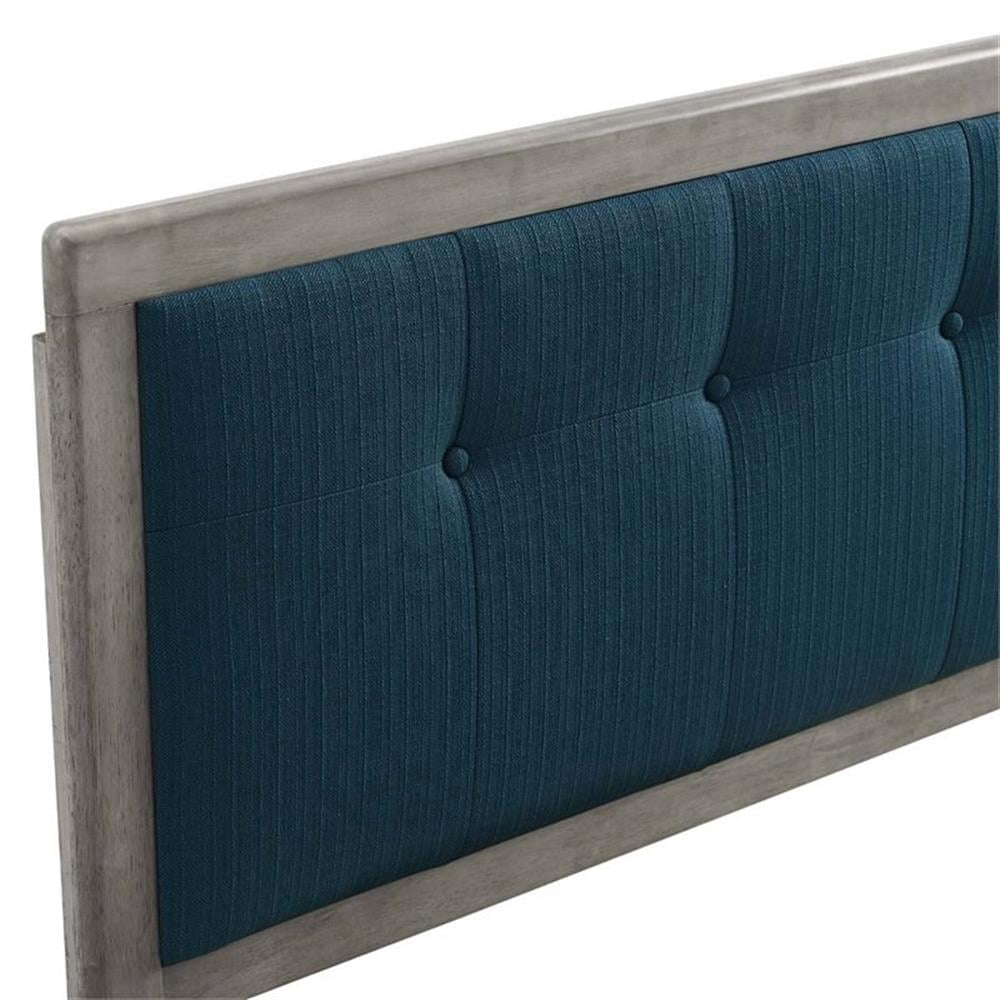 Pemberly Row Tufted King Fabric and Wood Headboard in Gray/Azure Blue