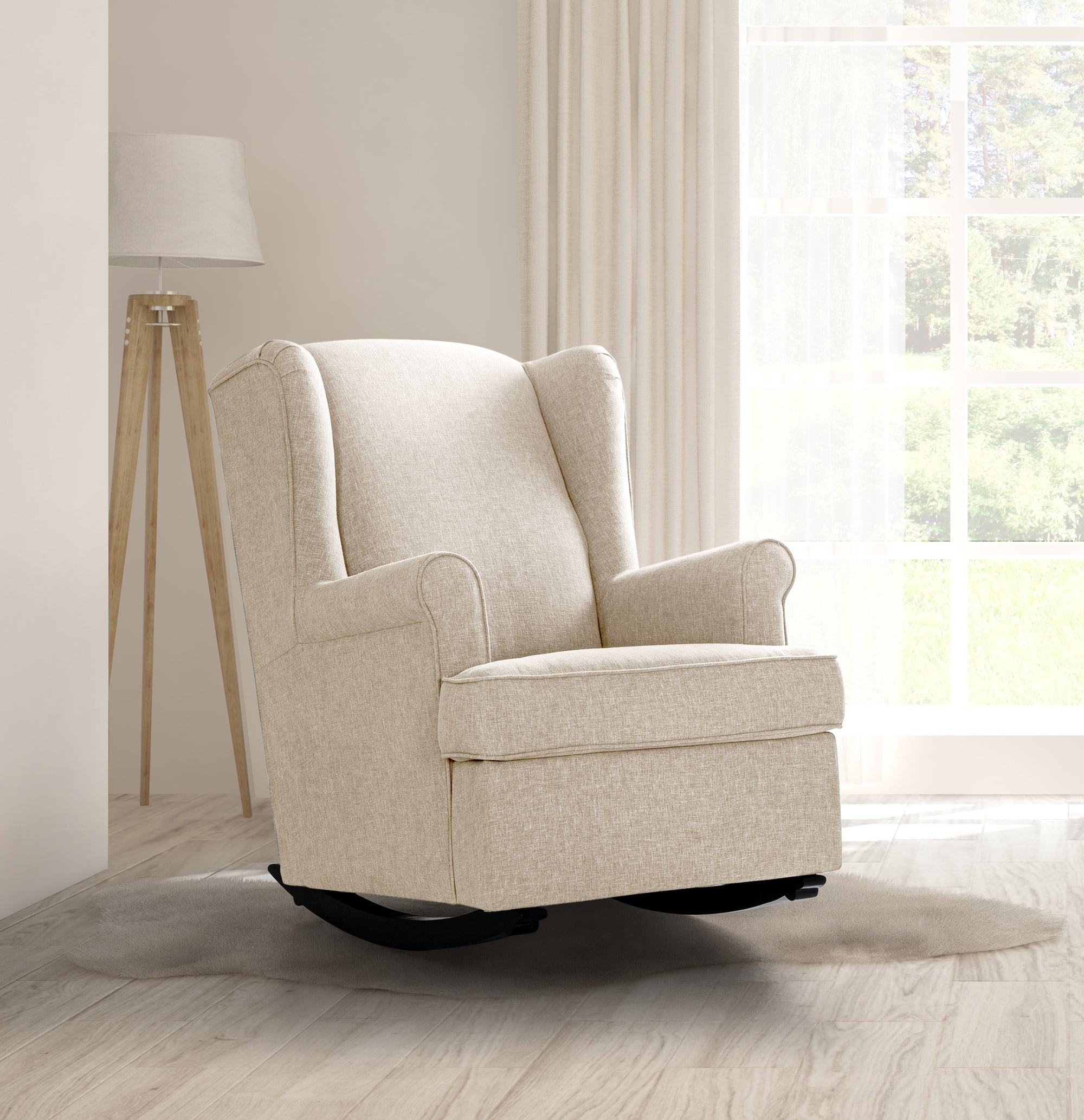 Second Story Home Quinn Upholstered Wingback Rocking Chair- Canvas