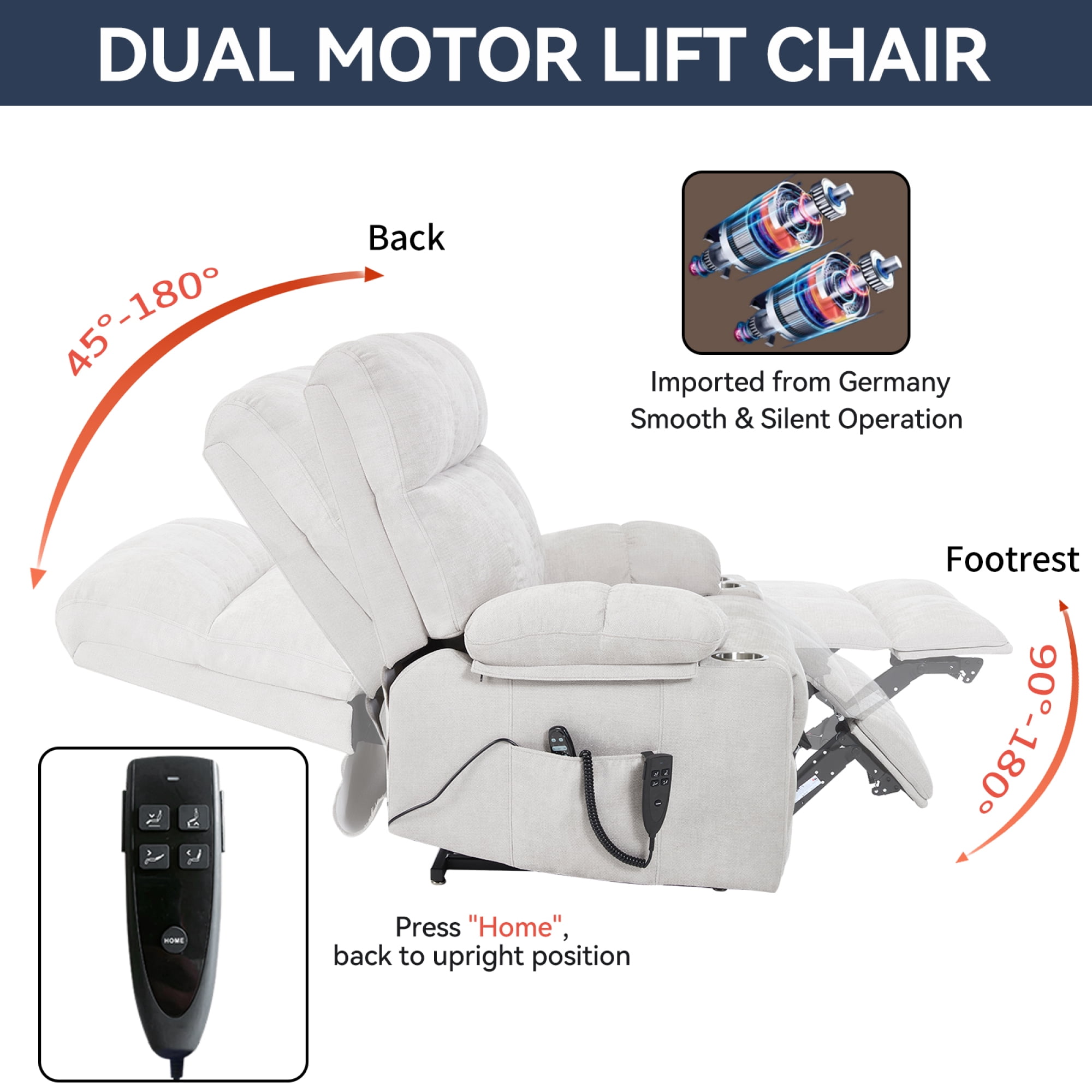 Leumius Power Lift Recliner Chair for Elderly,Heavy Duty Recliner with 8-Point Vibration Massage and Lumbar Heating,Infinite Position,Up to 350 LBS,Beige