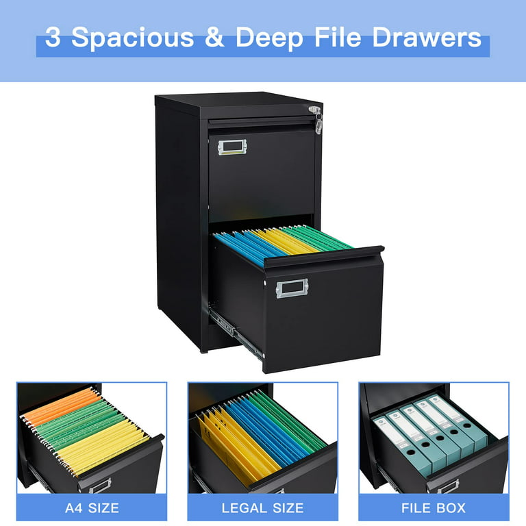 2 Drawer Black File Cabinet with Lock, Filing Cabinets for Home Office,  Metal Locking Office File Storage Cabinets with Drawers, Vertical Small  Filing Cabinet Organizer for Legal/A4 