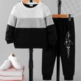 thumbnail image 2 of felwors Kid Toddler Boy Clothes Color Block Sweatshirt and Casual Pants 2Pcs Boys Fall Winter Outfits (Dark Gray,5-6 Years), 2 of 4